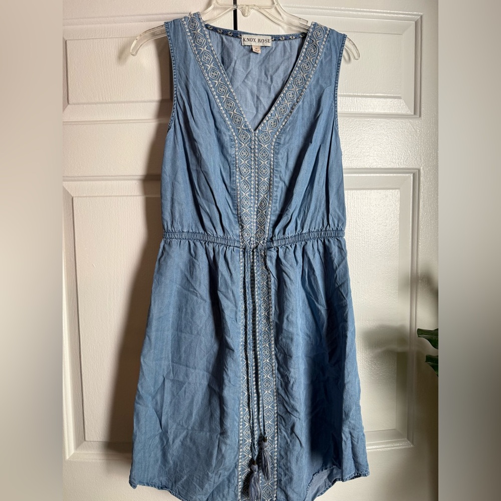 Knox Rose Chambray Denim Embroidered Tunic Dress Sz M Western Boho